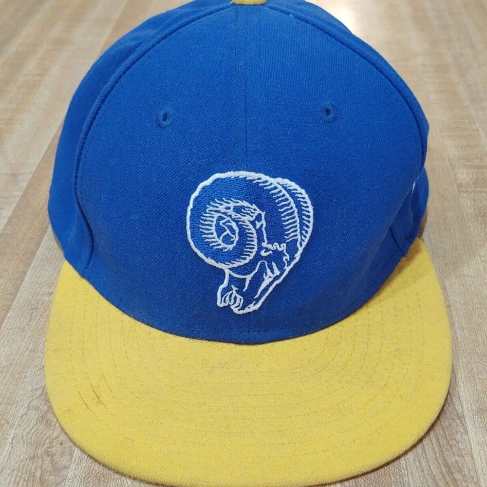 Los Angeles Rams NFL LA Fitted Hat 7 7/8 New Era 59fifty Ram head Blue Yellow